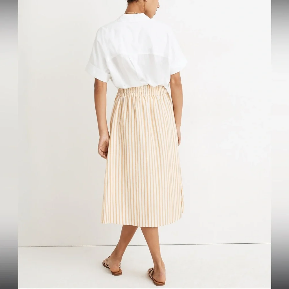 MADEWELL Smocked-Waist Midi Skirt in Stripe‎